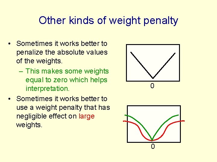 Other kinds of weight penalty • Sometimes it works better to penalize the absolute