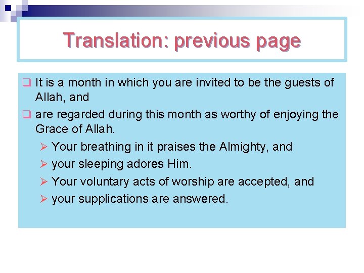 Translation: previous page q It is a month in which you are invited to