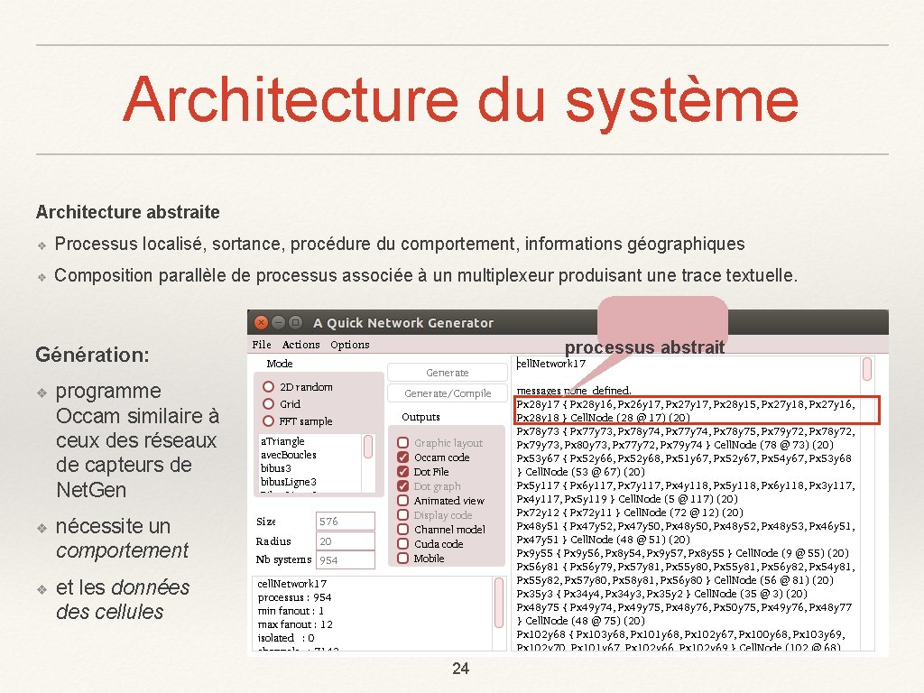 Architecture du système Architecture abstraite ❖ Processus localisé, sortance, procédure du comportement, informations géographiques