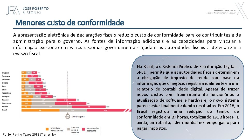 Menores custo de conformidade A apresentação eletrônica de declarações fiscais reduz o custo de