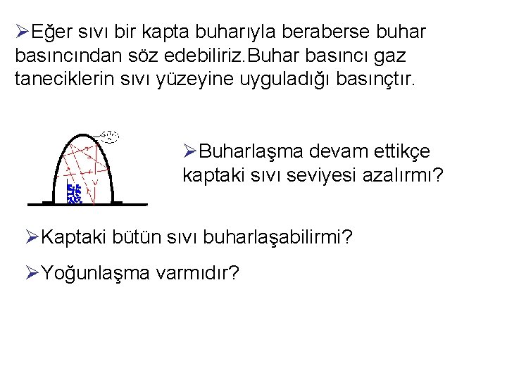 ØEğer sıvı bir kapta buharıyla beraberse buhar basıncından söz edebiliriz. Buhar basıncı gaz taneciklerin