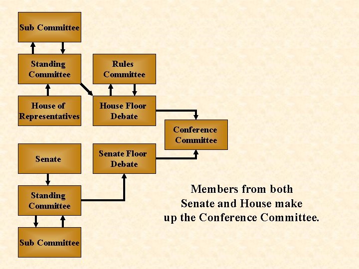 Sub Committee Standing Committee Rules Committee House of Representatives House Floor Debate Conference Committee