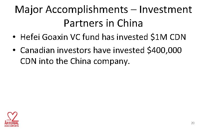 Major Accomplishments – Investment Partners in China • Hefei Goaxin VC fund has invested