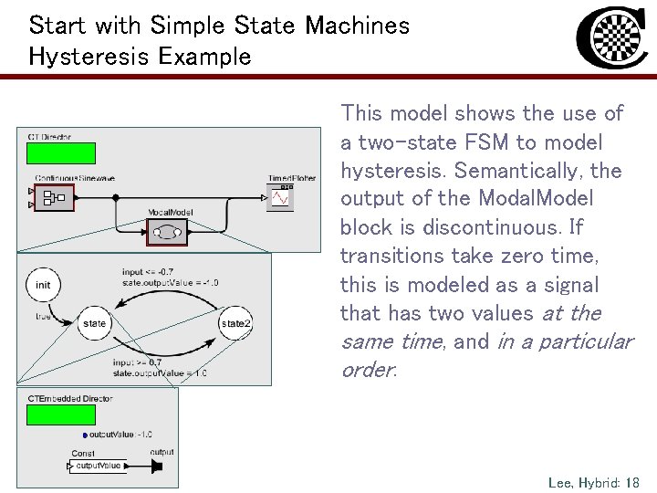 Start with Simple State Machines Hysteresis Example This model shows the use of a