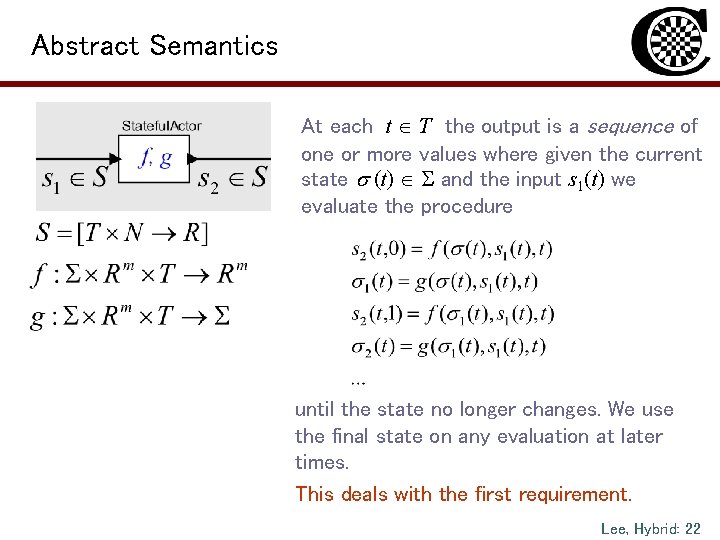 Abstract Semantics At each t T the output is a sequence of one or