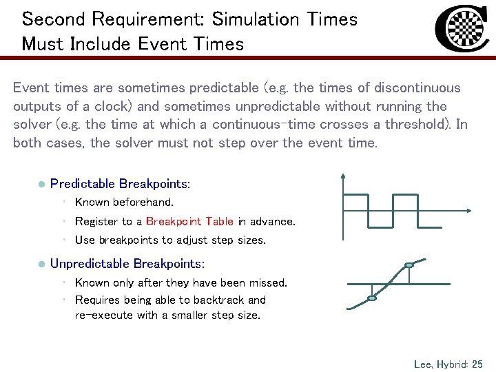 Second Requirement: Simulation Times Must Include Event Times Event times are sometimes predictable (e.
