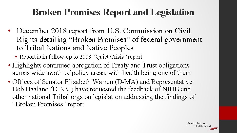 Broken Promises Report and Legislation • December 2018 report from U. S. Commission on