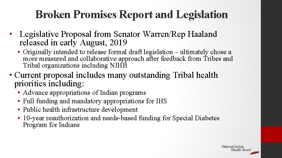 Broken Promises Report and Legislation • Legislative Proposal from Senator Warren/Rep Haaland released in