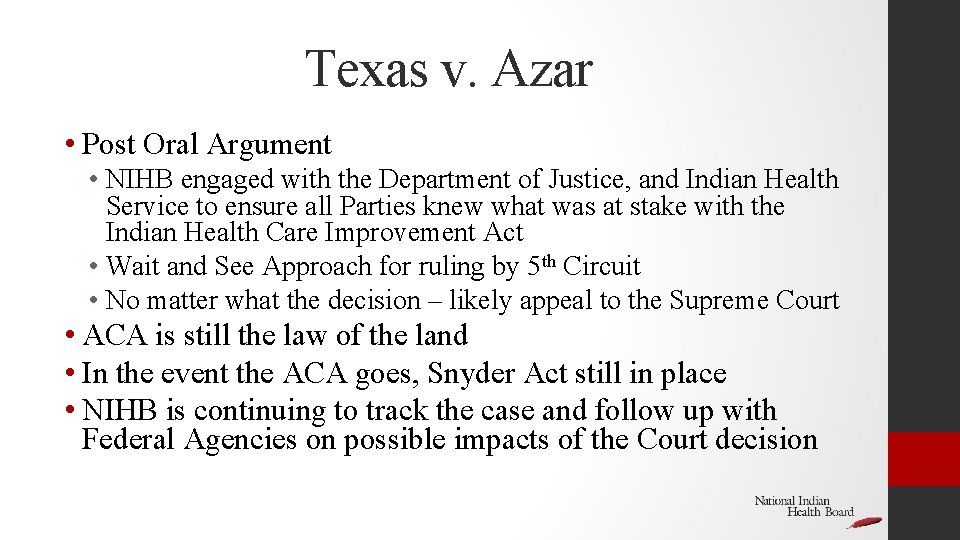 Texas v. Azar • Post Oral Argument • NIHB engaged with the Department of