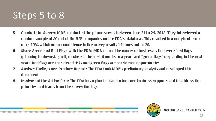 Steps 5 to 8 5. 6. 7. 8. Conduct the Survey: MDB conducted the