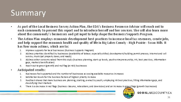 Summary • • As part of the Local Business Survey Action Plan, the EDA’s