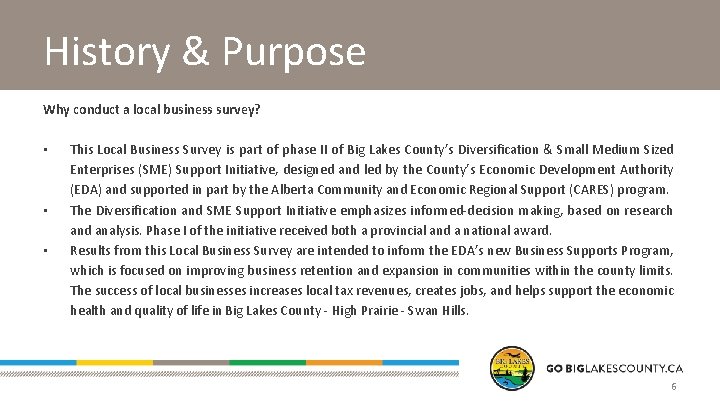 History & Purpose Why conduct a local business survey? • • • This Local