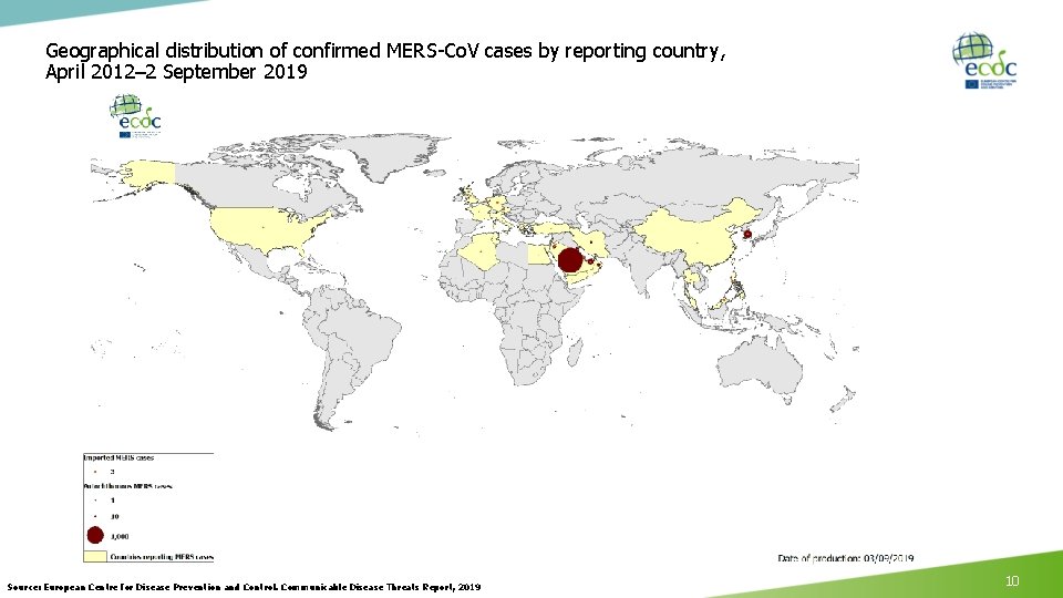 Geographical distribution of confirmed MERS-Co. V cases by reporting country, April 2012– 2 September