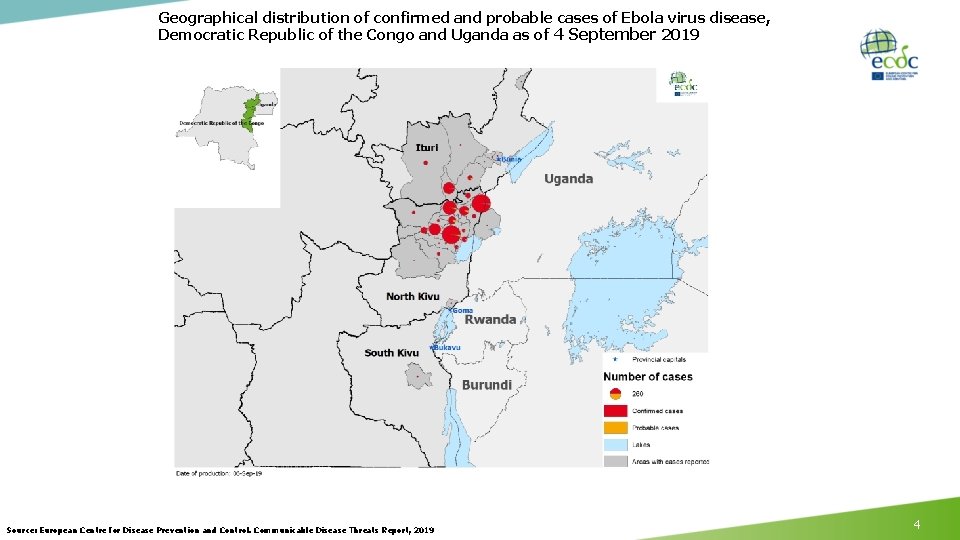 Geographical distribution of confirmed and probable cases of Ebola virus disease, Democratic Republic of