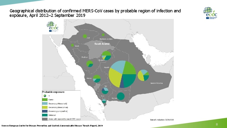 Geographical distribution of confirmed MERS-Co. V cases by probable region of infection and exposure,