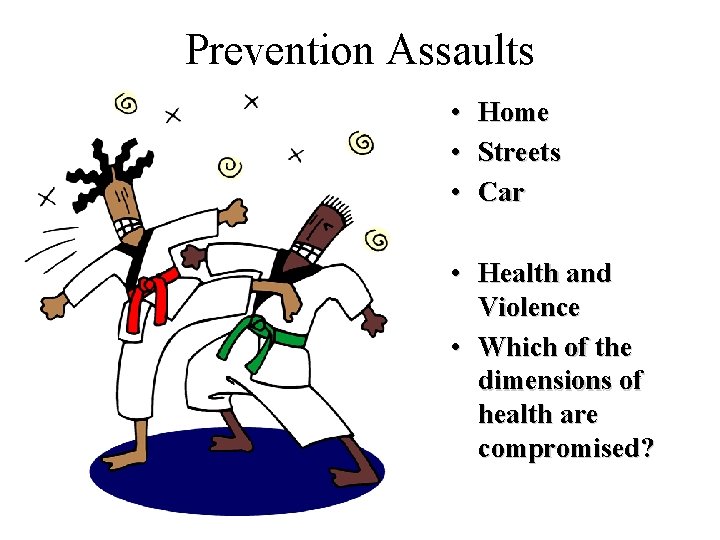 Prevention Assaults • Home • Streets • Car • Health and Violence • Which