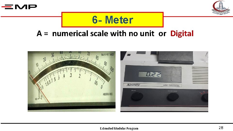 6 - Meter A = numerical scale with no unit or Digital Extended Modular