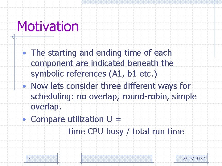 Motivation • The starting and ending time of each component are indicated beneath the