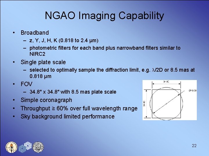 NGAO Imaging Capability • Broadband – z, Y, J, H, K (0. 818 to