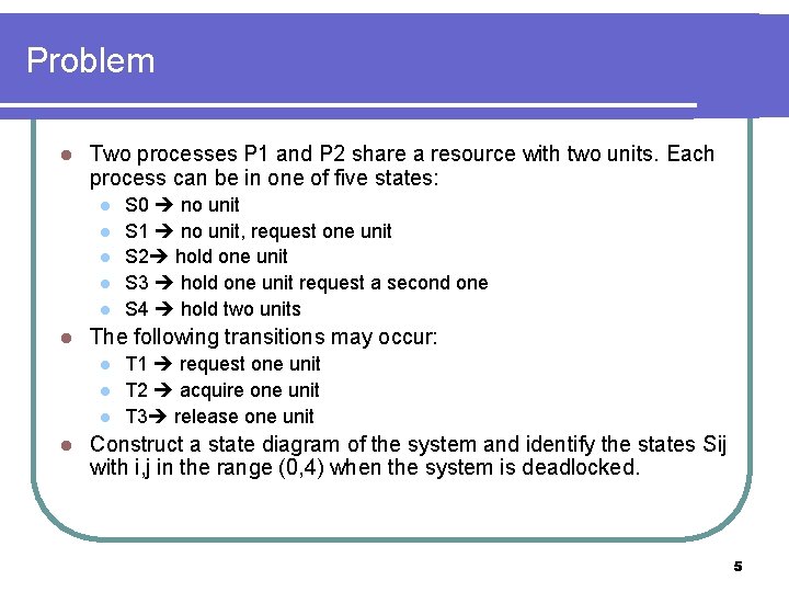 Problem l Two processes P 1 and P 2 share a resource with two