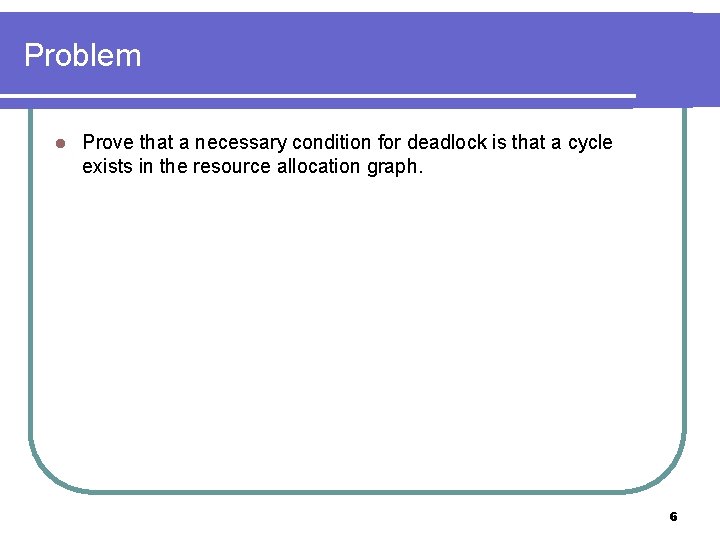 Problem l Prove that a necessary condition for deadlock is that a cycle exists