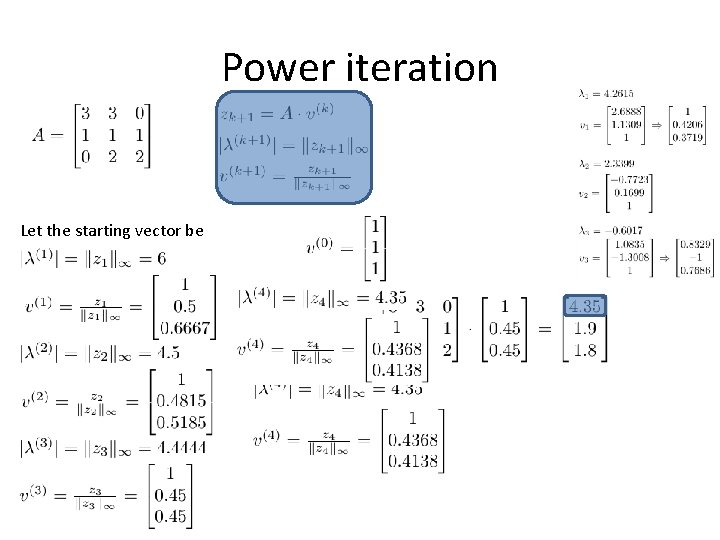 Power iteration Let the starting vector be 