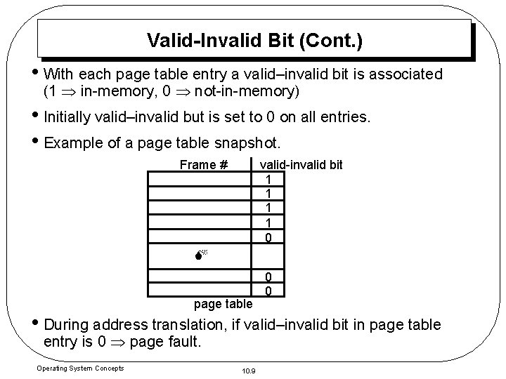 Valid-Invalid Bit (Cont. ) • With each page table entry a valid–invalid bit is