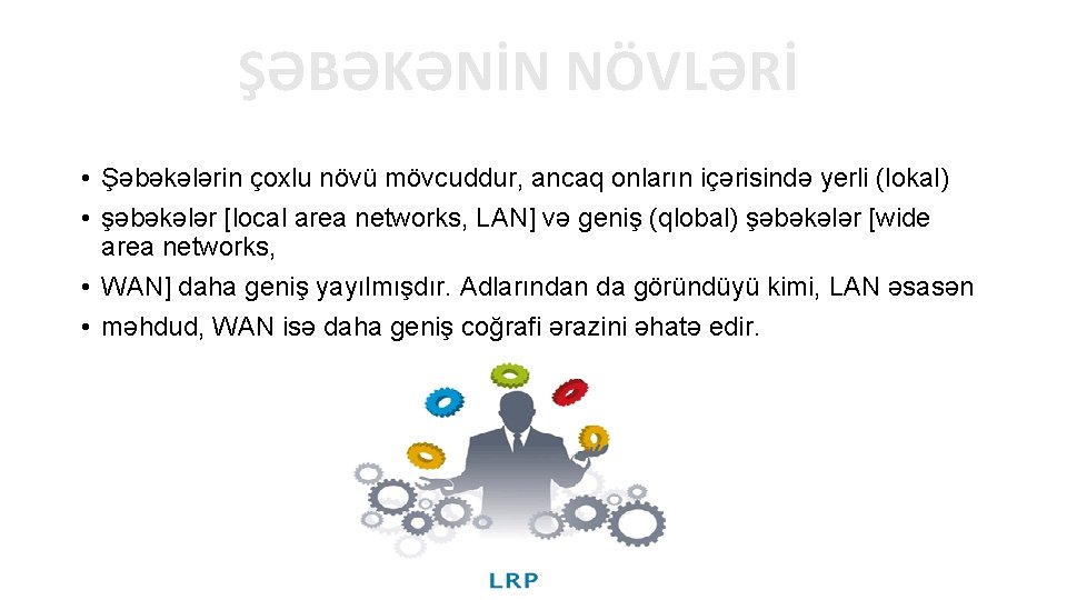 ŞƏBƏKƏNİN NÖVLƏRİ • Şəbəkələrin çoxlu növü mövcuddur, ancaq onların içərisində yerli (lokal) • şəbəkələr