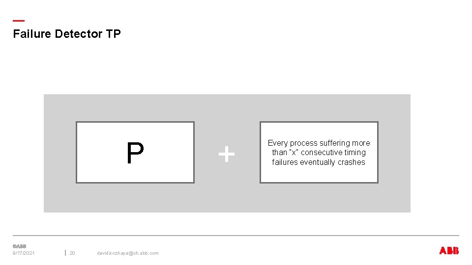 — Failure Detector TP P 9/17/2021 20 david. kozhaya@ch. abb. com + Every process