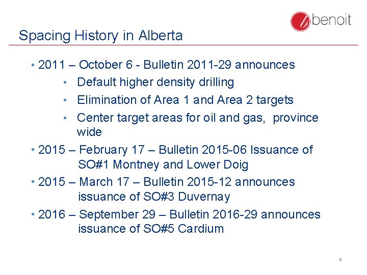 Spacing History in Alberta • 2011 – October 6 - Bulletin 2011 -29 announces