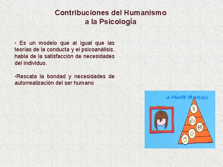 Contribuciones del Humanismo a la Psicología • Es un modelo que al igual que