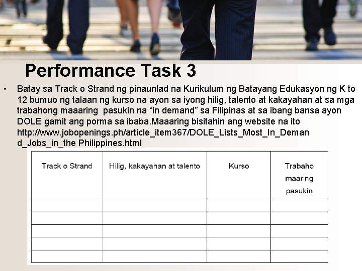 Performance Task 3 • Batay sa Track o Strand ng pinaunlad na Kurikulum ng