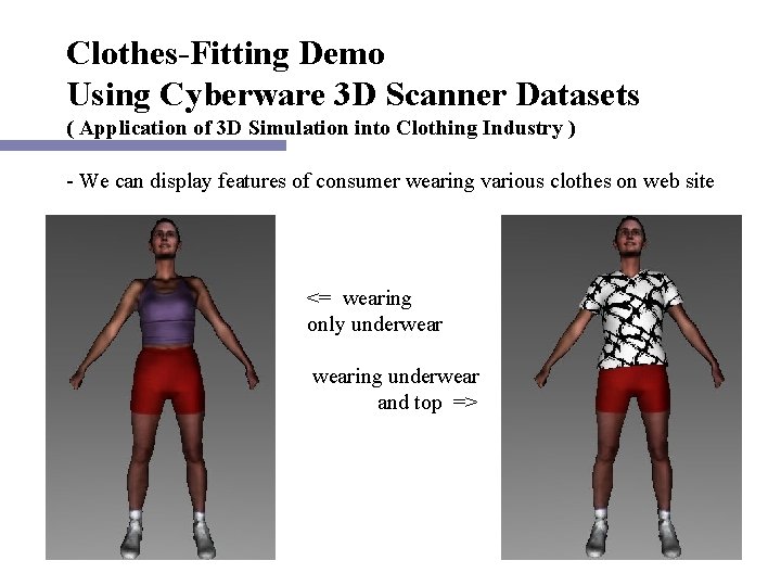 Clothes-Fitting Demo Using Cyberware 3 D Scanner Datasets ( Application of 3 D Simulation