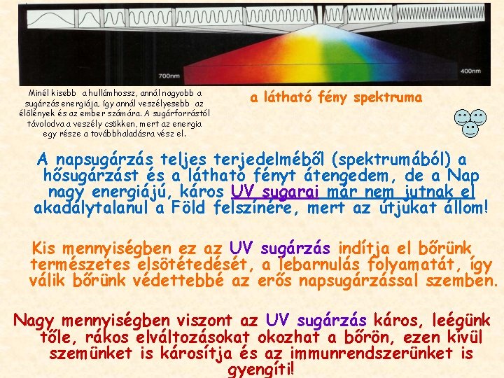 Minél kisebb a hullámhossz, annál nagyobb a sugárzás energiája, így annál veszélyesebb az élőlények