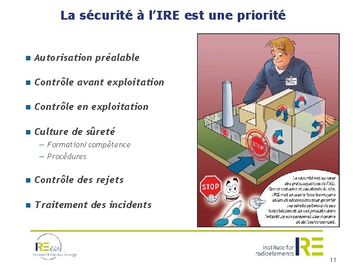 La sécurité à l’IRE est une priorité n Autorisation préalable n Contrôle avant exploitation