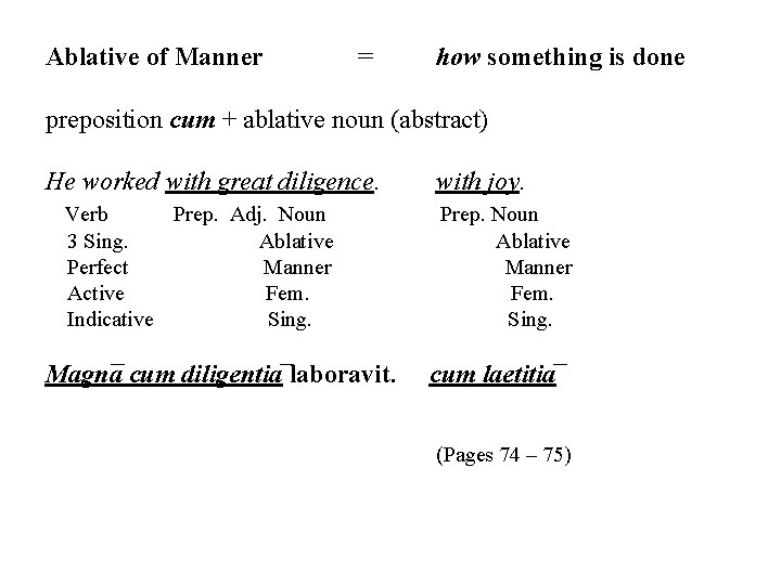 Ablative of Manner = how something is done preposition cum + ablative noun (abstract)