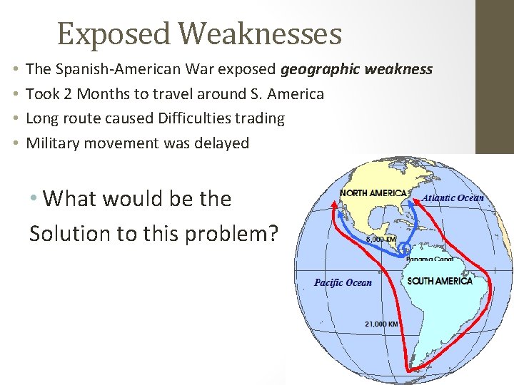 Exposed Weaknesses • • The Spanish-American War exposed geographic weakness Took 2 Months to