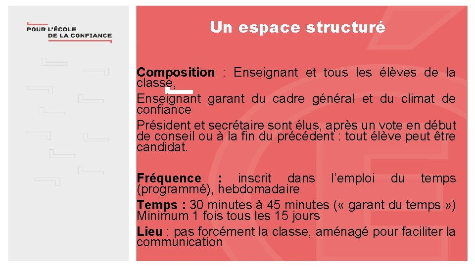 Un espace structuré Composition : Enseignant et tous les élèves de la classe, Enseignant