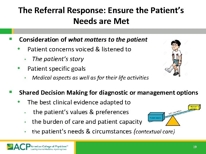 The Referral Response: Ensure the Patient’s Needs are Met § Consideration of what matters