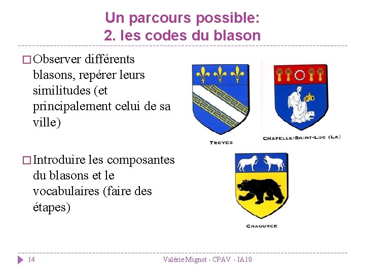 Un parcours possible: 2. les codes du blason � Observer différents blasons, repérer leurs