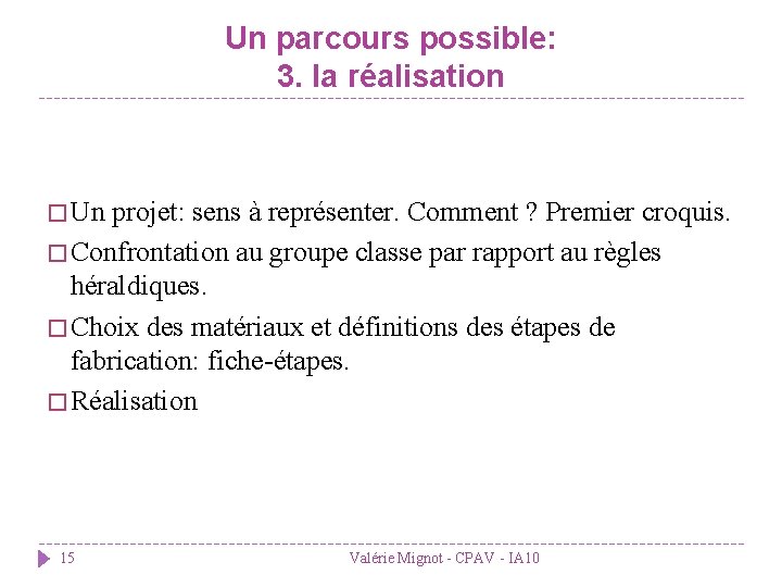 Un parcours possible: 3. la réalisation � Un projet: sens à représenter. Comment ?