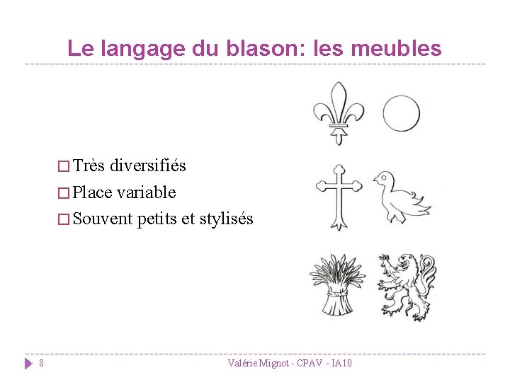 Le langage du blason: les meubles � Très diversifiés � Place variable � Souvent