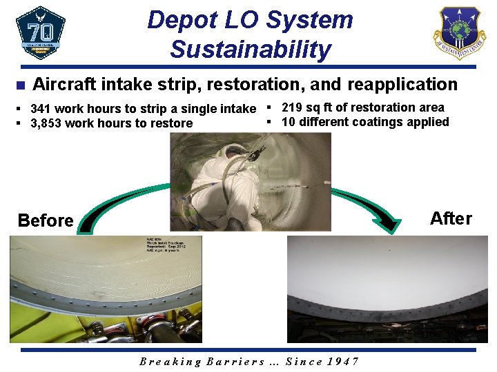 Depot LO System Sustainability n Aircraft intake strip, restoration, and reapplication § 341 work