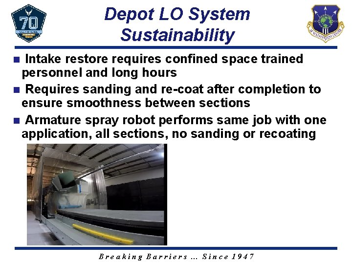 Depot LO System Sustainability Intake restore requires confined space trained personnel and long hours