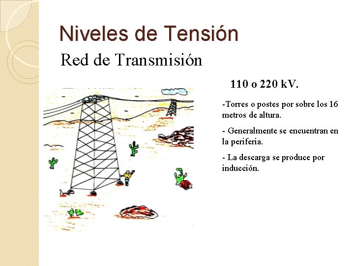 Niveles de Tensión Red de Transmisión 110 o 220 k. V. -Torres o postes