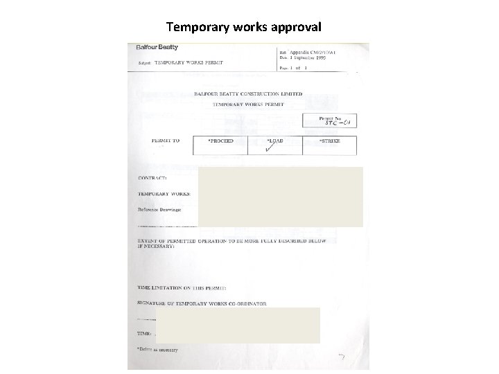 Temporary works approval 