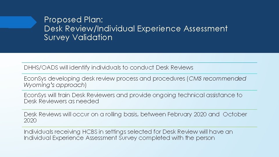 Proposed Plan: Desk Review/Individual Experience Assessment Survey Validation DHHS/OADS will identify individuals to conduct Proposed Plan: Desk Review/Individual Experience Assessment Survey Validation DHHS/OADS will identify individuals to conduct