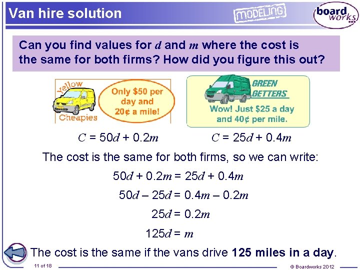 Van hire solution Can you find values for d and m where the cost