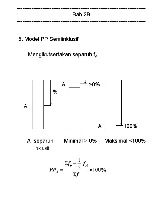 -----------------------------------Bab 2 B -----------------------------------5. Model PP Semiinklusif Mengikutsertakan separuh f. A A >0% %