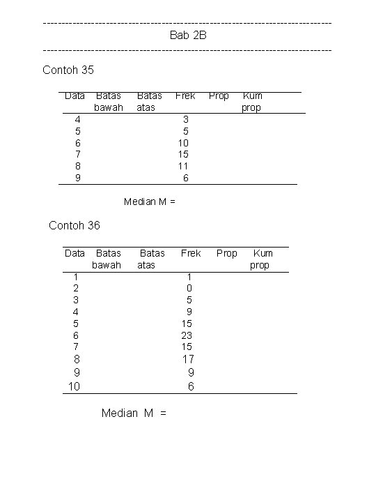 ---------------------------------------Bab 2 B ---------------------------------------Contoh 35 Data Batas bawah Batas 4 5 6 7 8